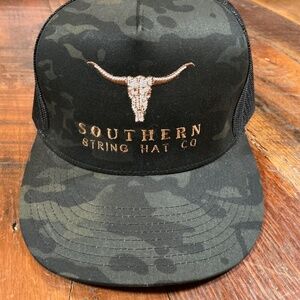 Southern String Hat Co Longhorn Skull Snapback Trucker Hat Black Camo Mesh
